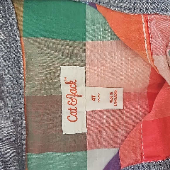 Cat & Jack Matching Twin Buttondown Plaid Short Sleeve Shirt 4T - Picture 2 of 4